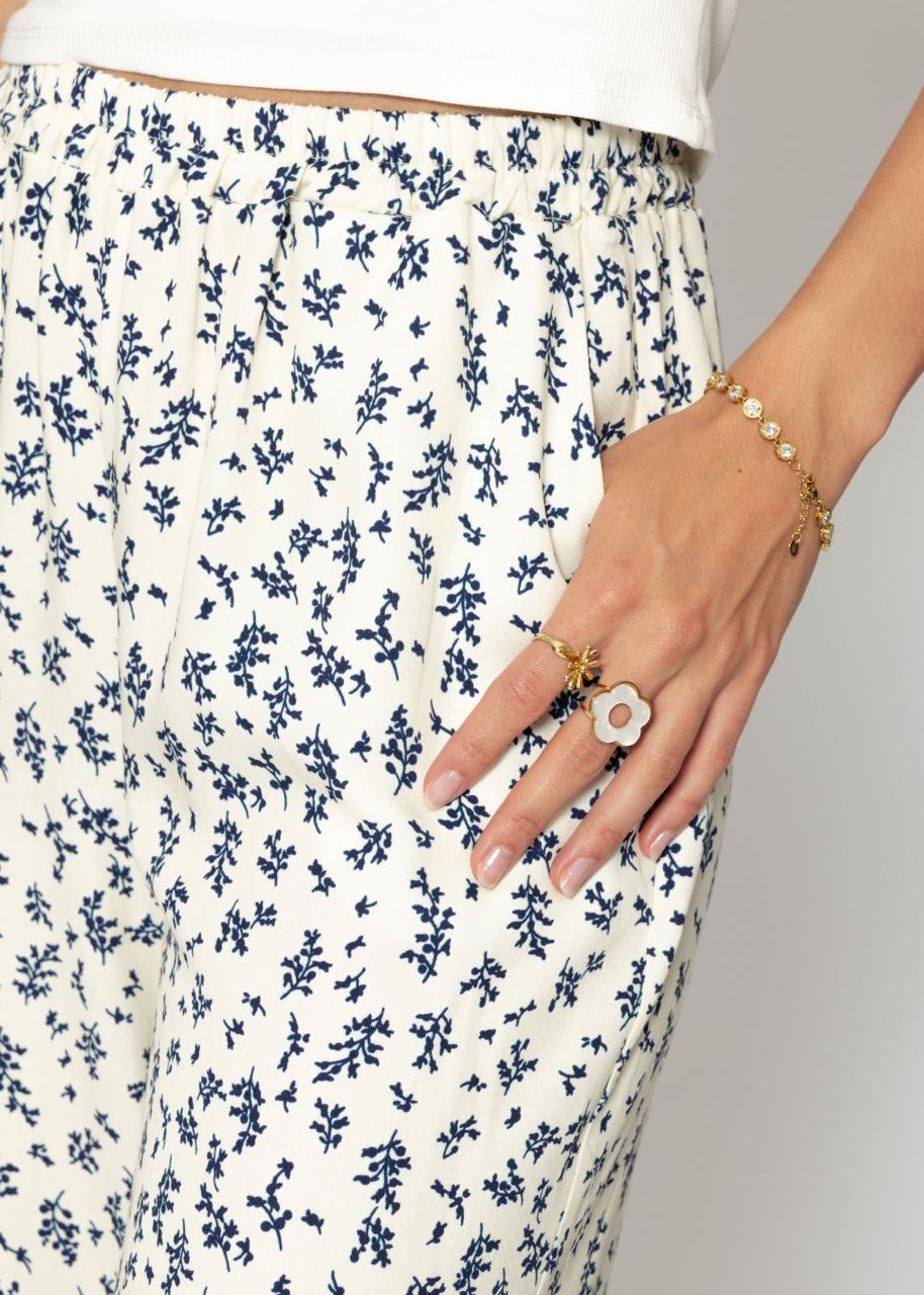 Hose mit weitem Bein und floralem Print - offwhite