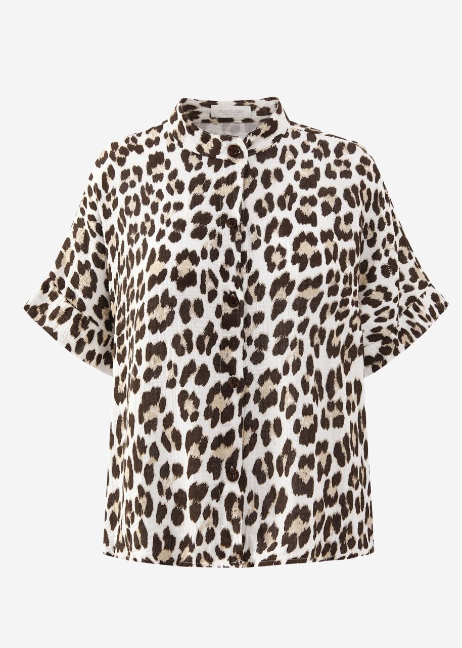 Musselin Bluse mit Leo-Print - offwhite-braun