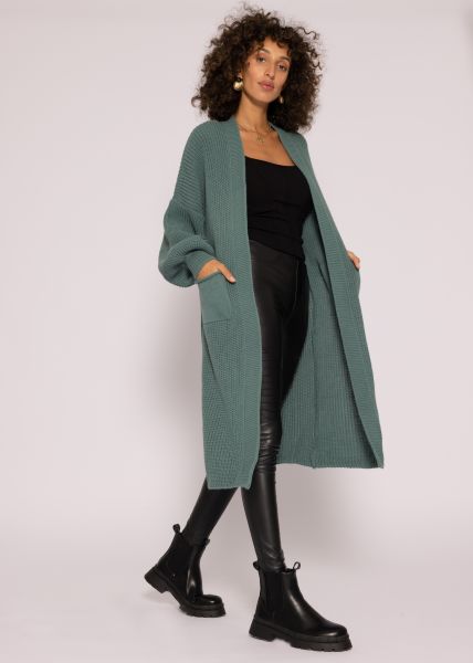 Maxi Cardigan mit Taschen, petrolgrün