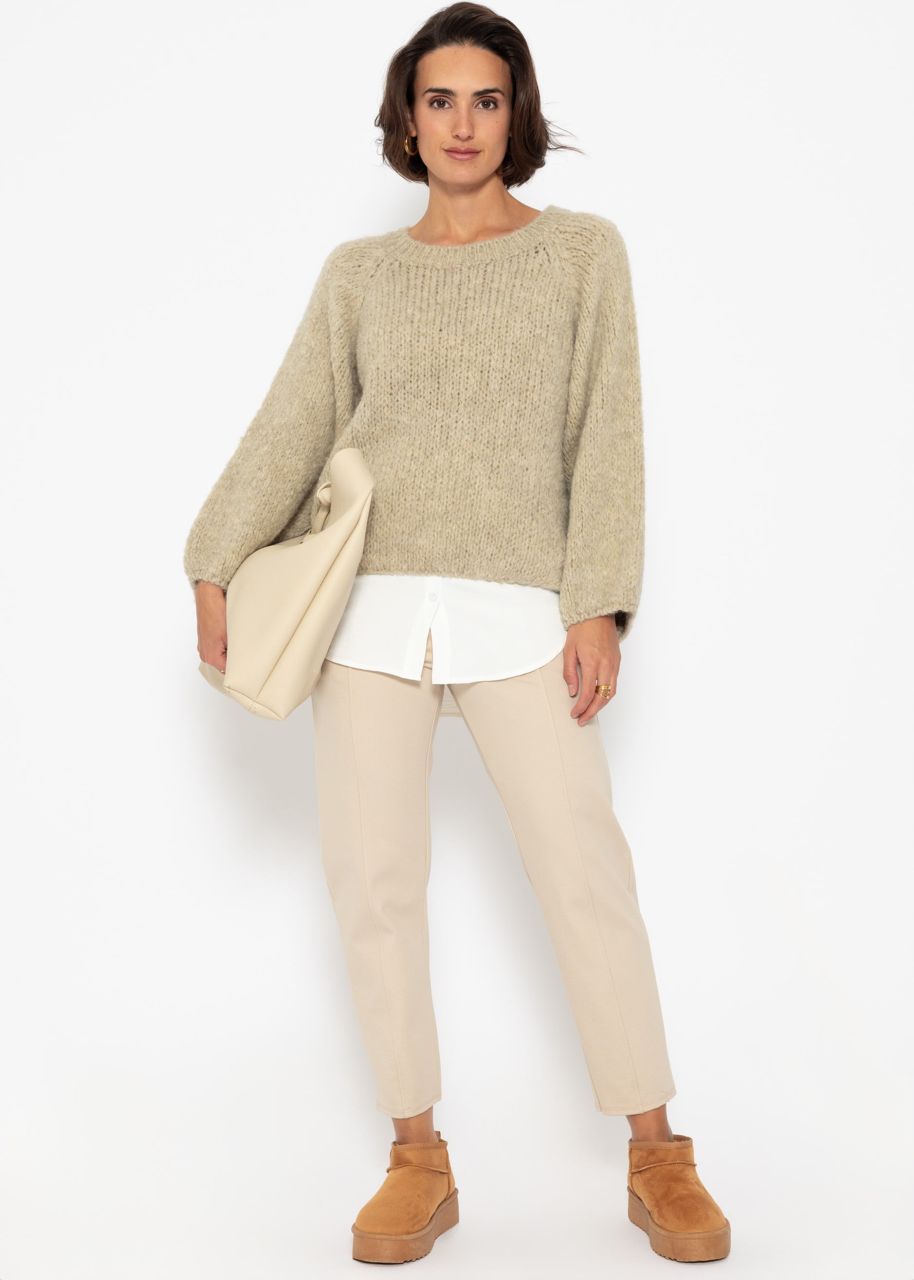 Pullover mit weitem Rundhalsausschnitt - beige