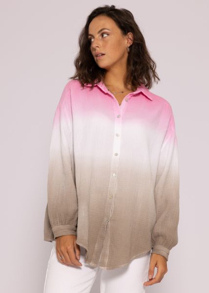 Ultra oversize Dip Dye Musselin-Blusenhemd, rosa/weiß/taupe