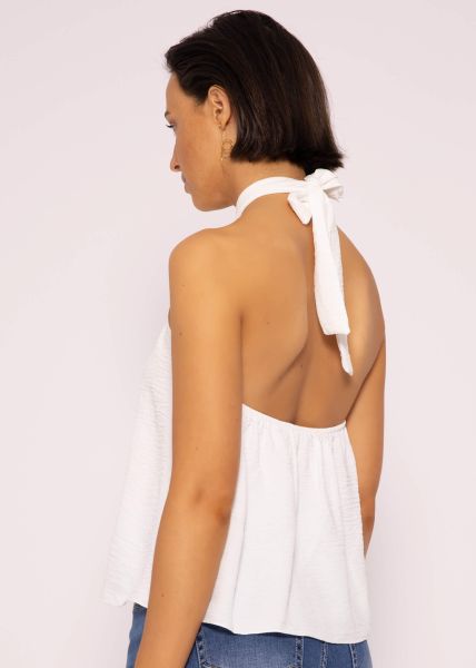 Halterneck Top mit Blume, weiß