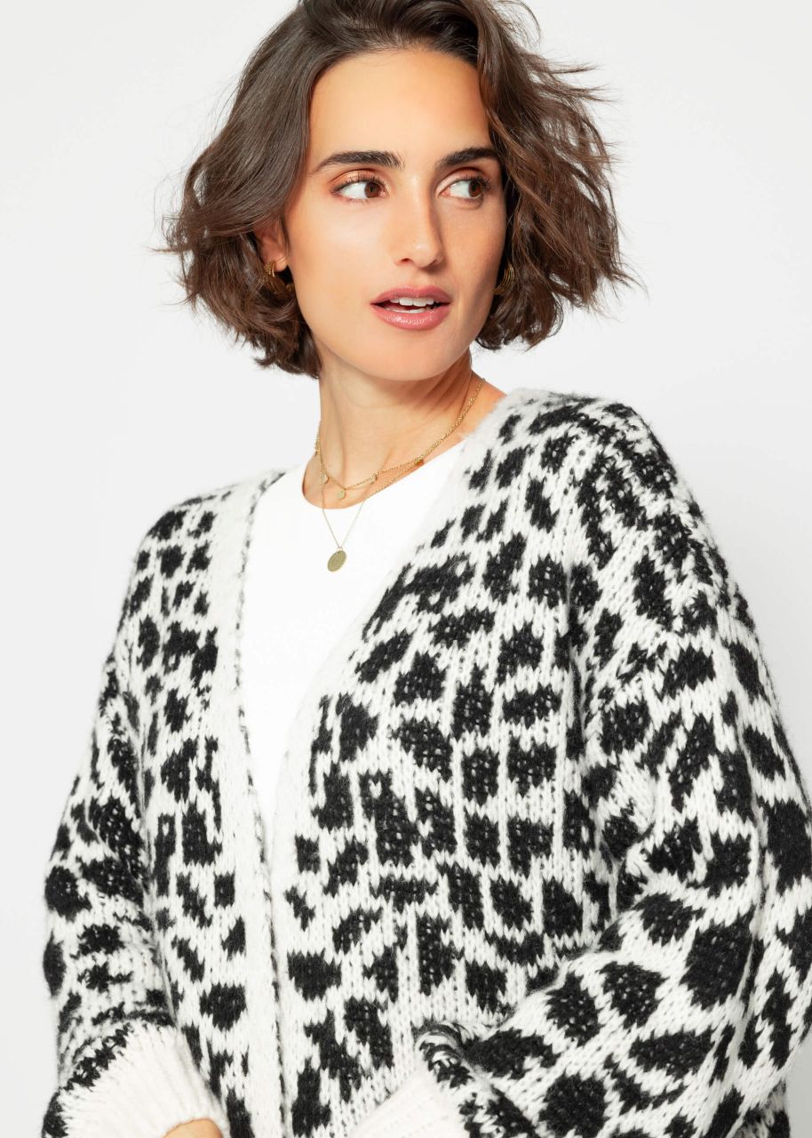 Cardigan mit Leo-Print - schwarz-offwhite