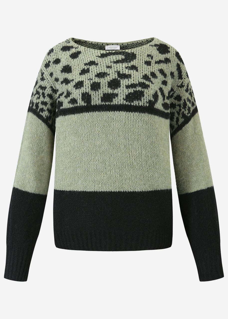 Oversize Pullover mit Leo-Print - khaki-schwarz