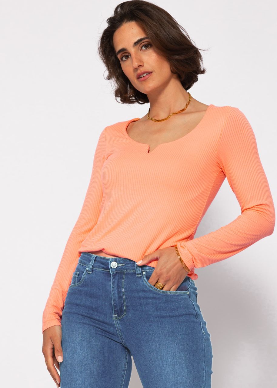 Geripptes Langarmshirt - peach