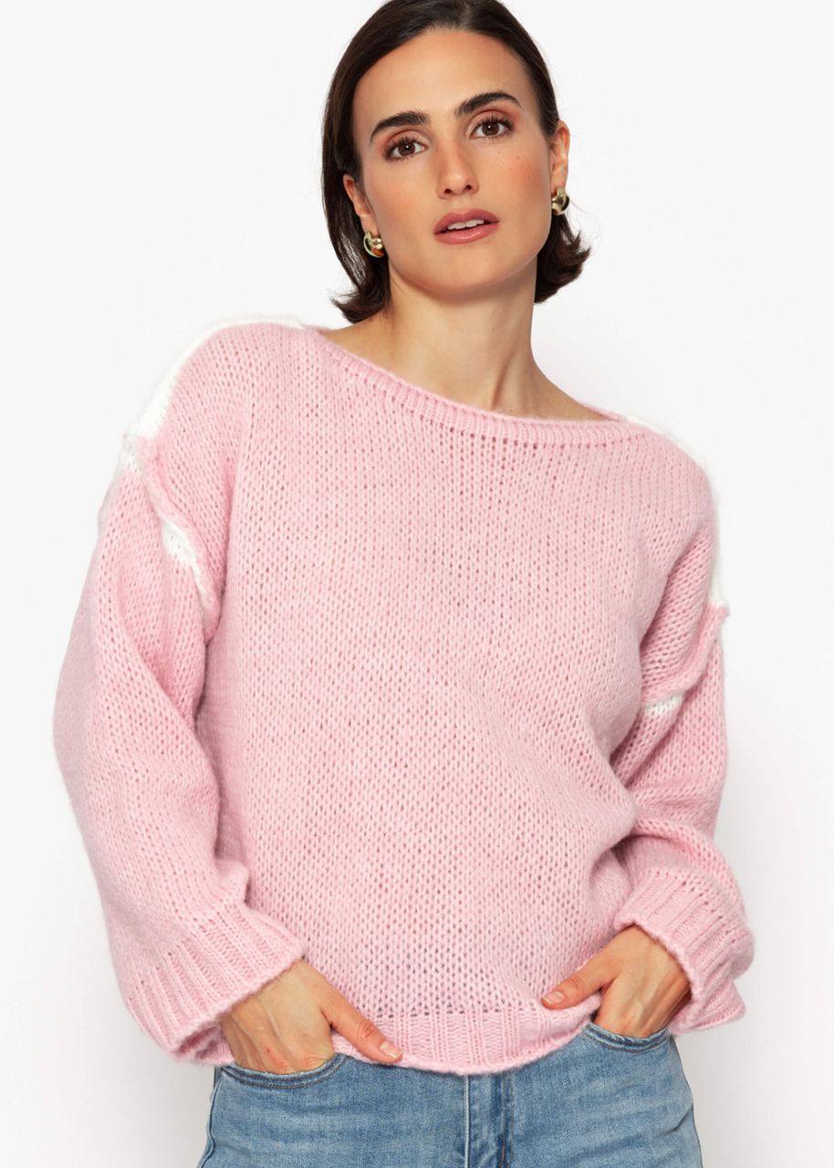 Pullover mit Kontrastnähten - rosa