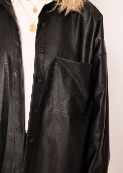 Kunstleder-Blusenjacke, schwarz