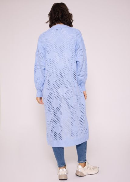 Maxi Cardigan mit Crochet Muster, hellblau
