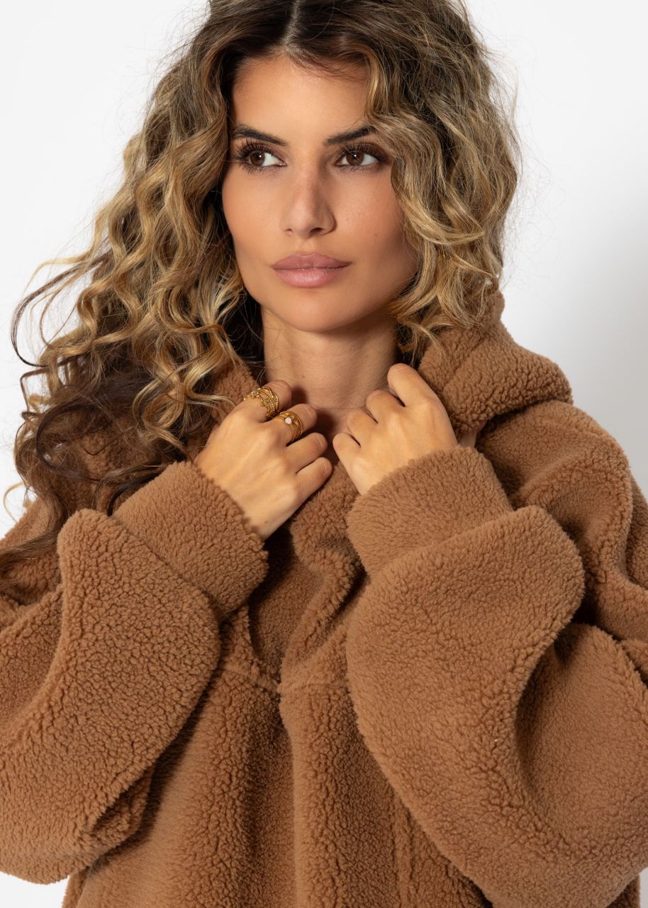 Oversize Teddy Sweatshirt mit Kapuze - camel