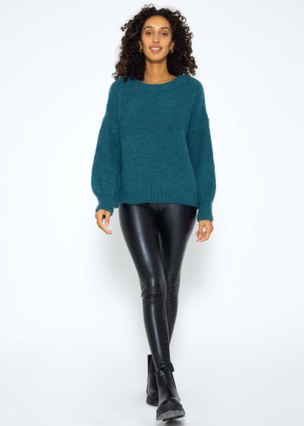 Super flauschiger Strickpullover - petrolblau
