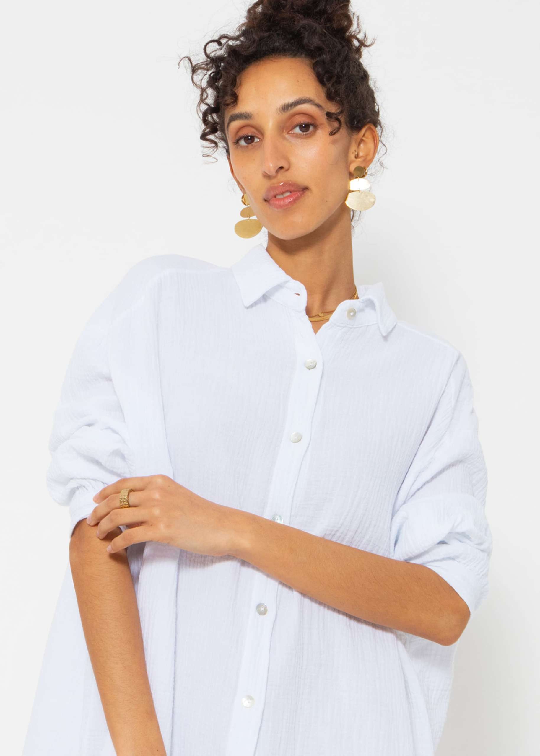 Musselin Bluse oversize, weiß