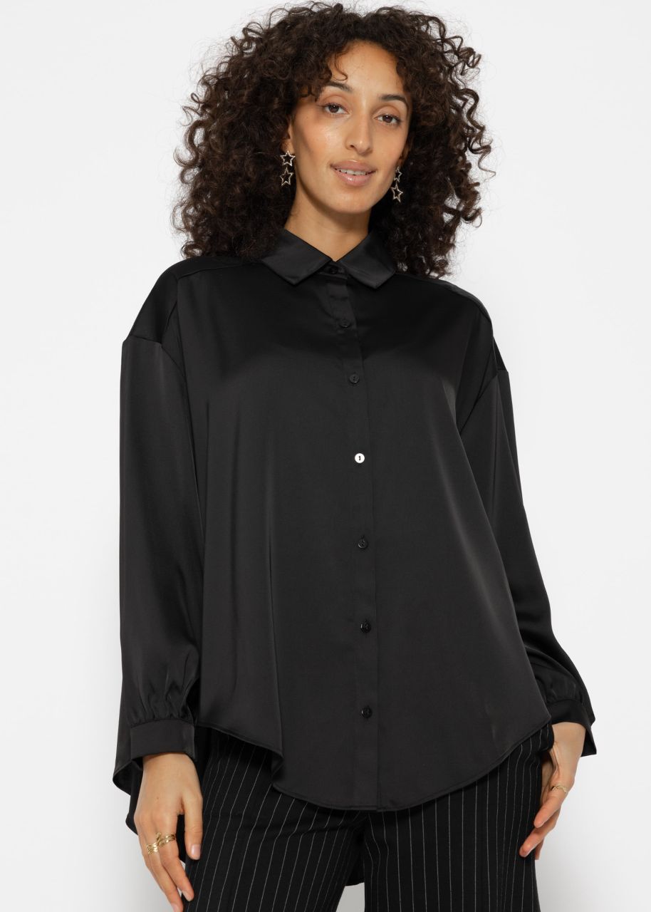 Oversize Satin Bluse - schwarz