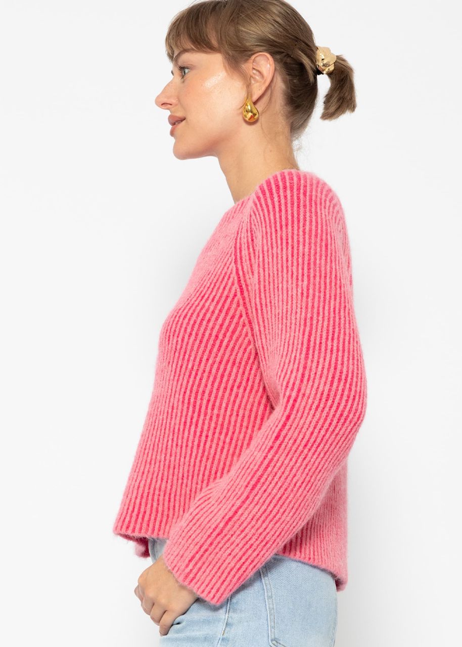 Zweifarbiger gerippter Pullover - pink-fuchsia