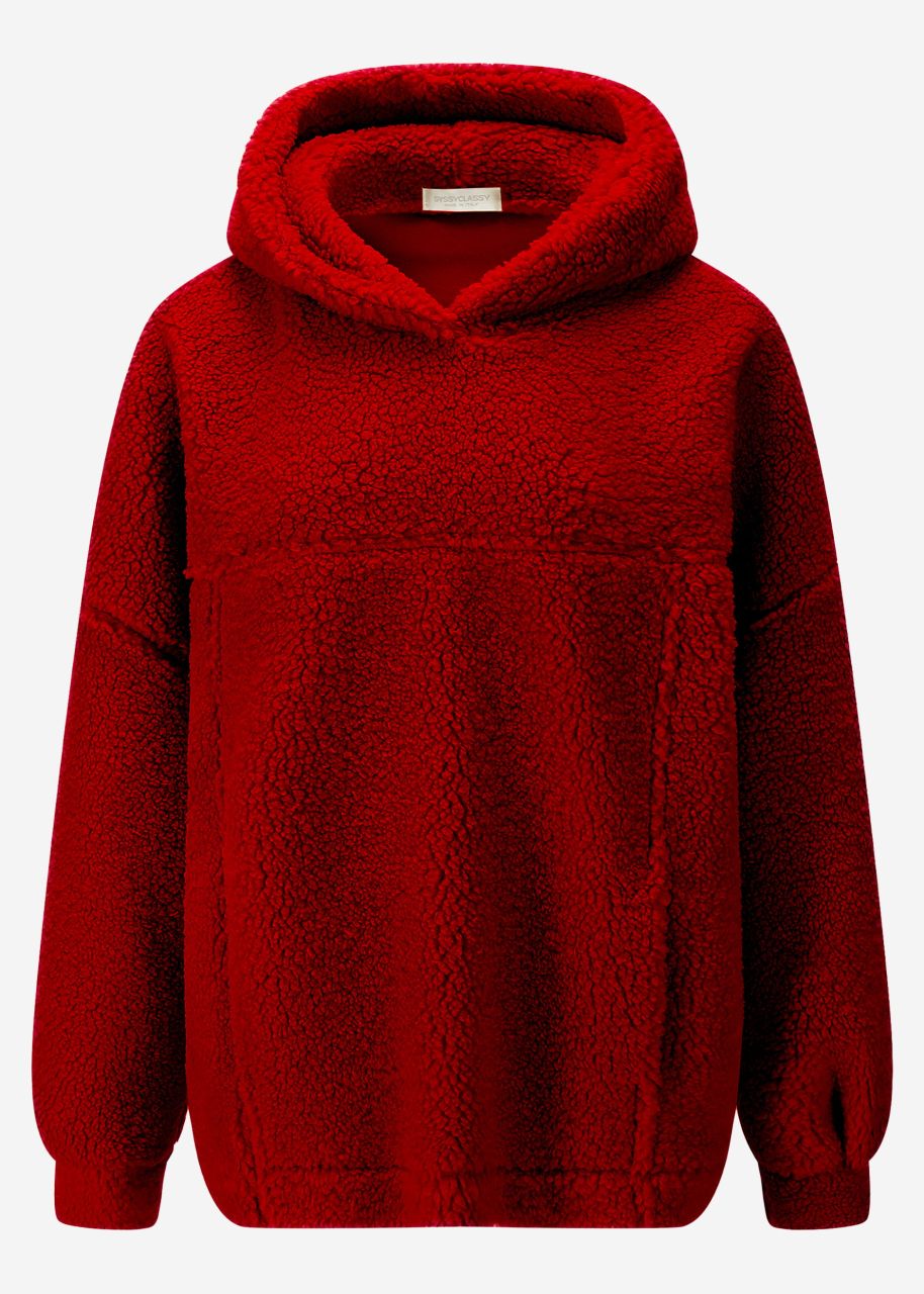 Oversize Teddy Sweatshirt mit Kapuze - weinrot