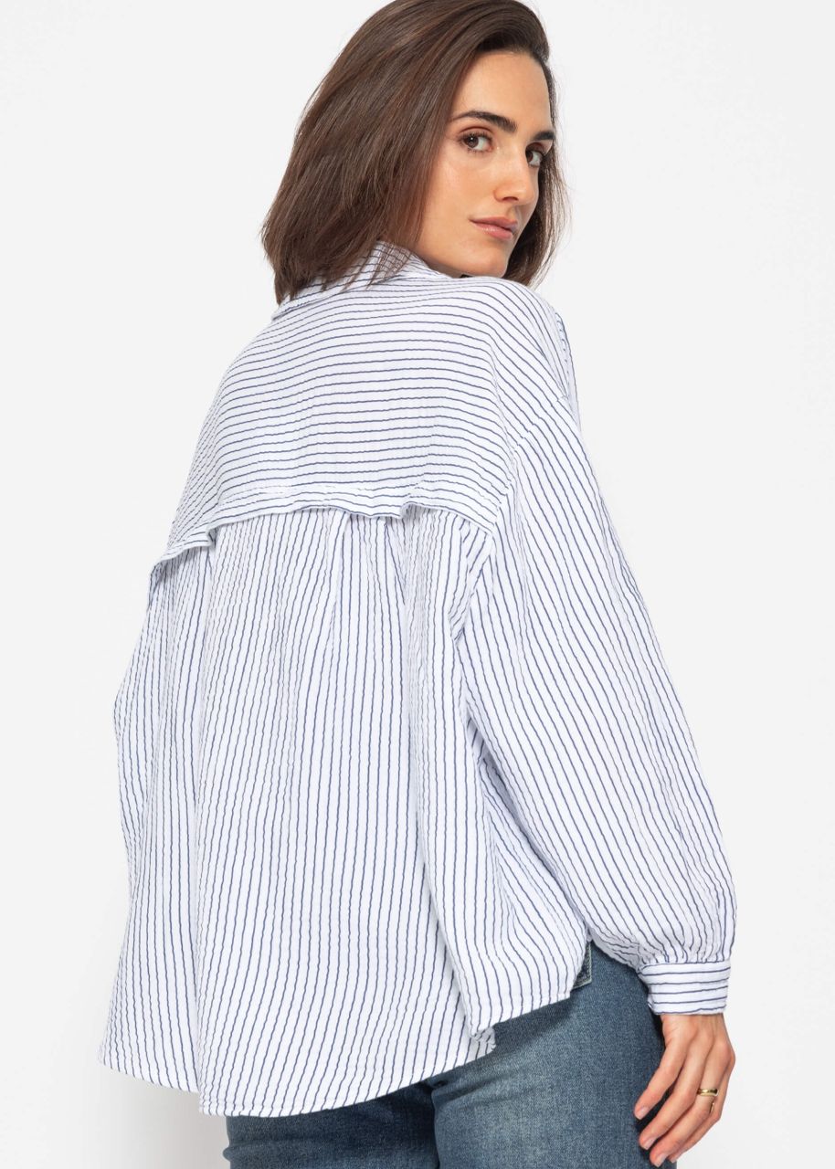 Gestreifte Musselin Bluse oversize - blau-weiß