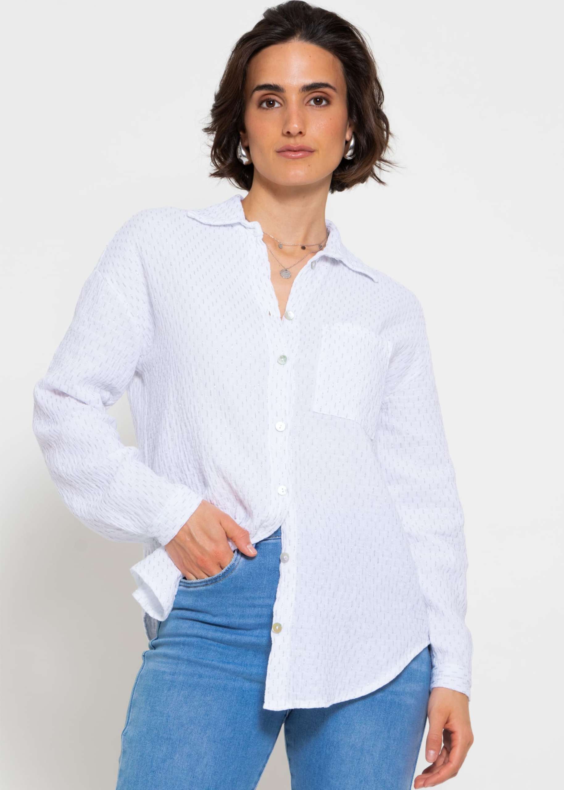 Musselin Bluse mit Glitzerdetails - weiß