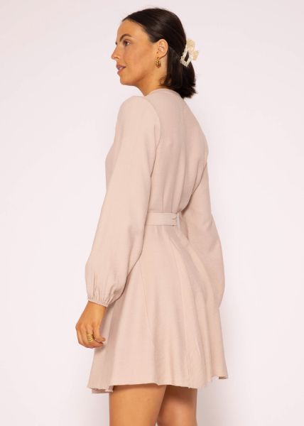 Schimmerndes Viskose Kleid mit weitem Rock, beige