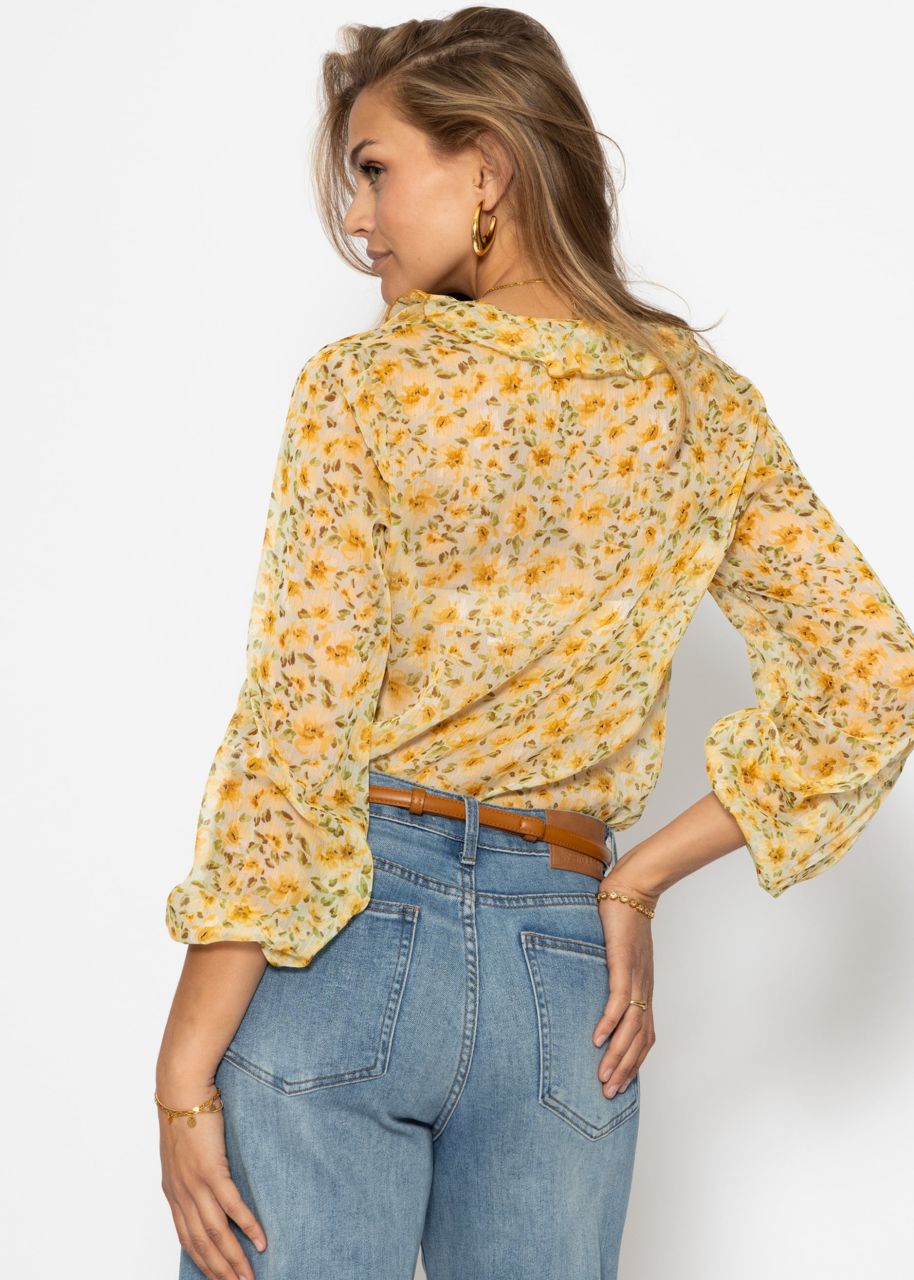 Chiffon Bluse mit Rüschen - gelb