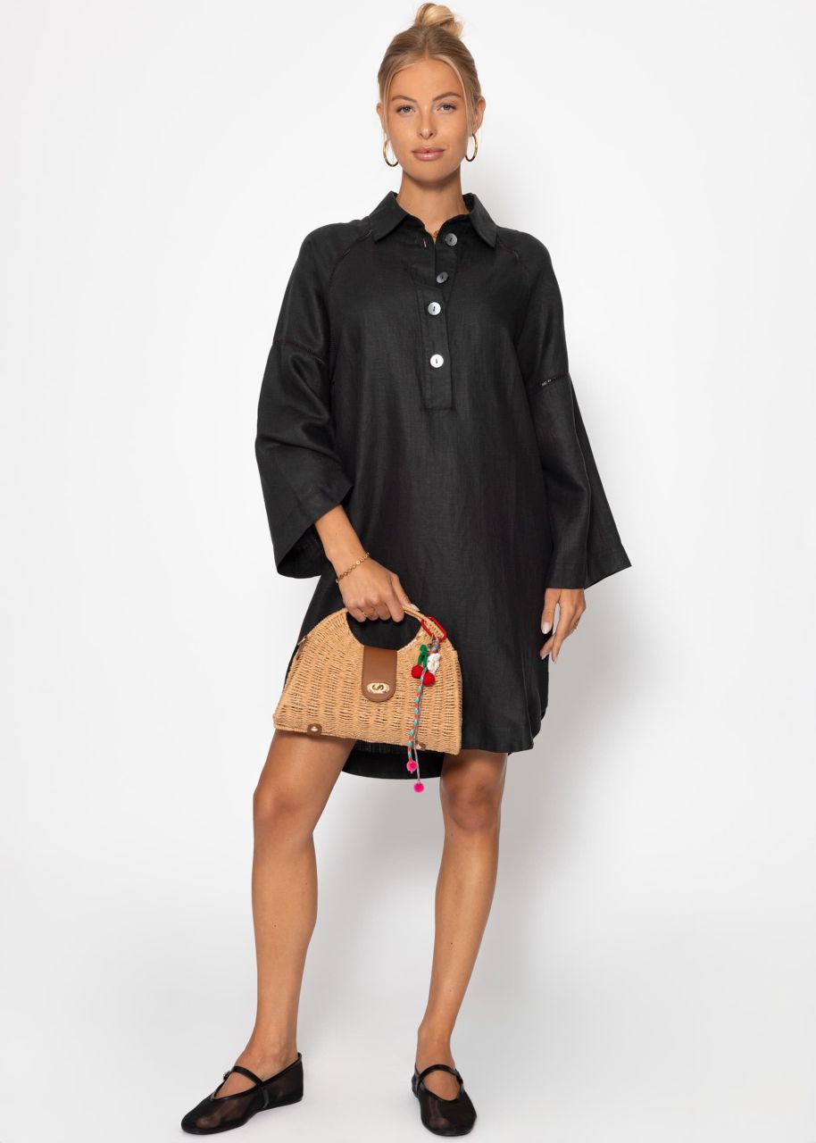 Leinen Kleid mit Knopfleiste - schwarz