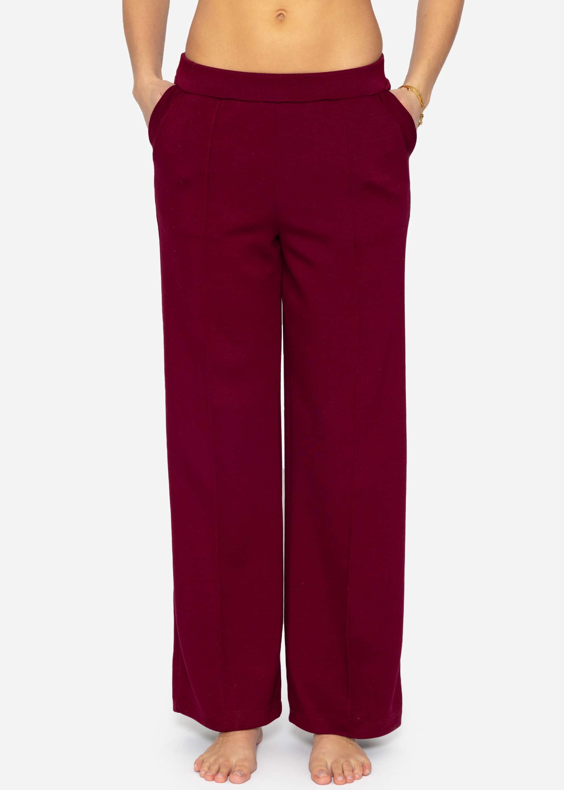 Softe weite Jogginghose mit Biese - burgundy