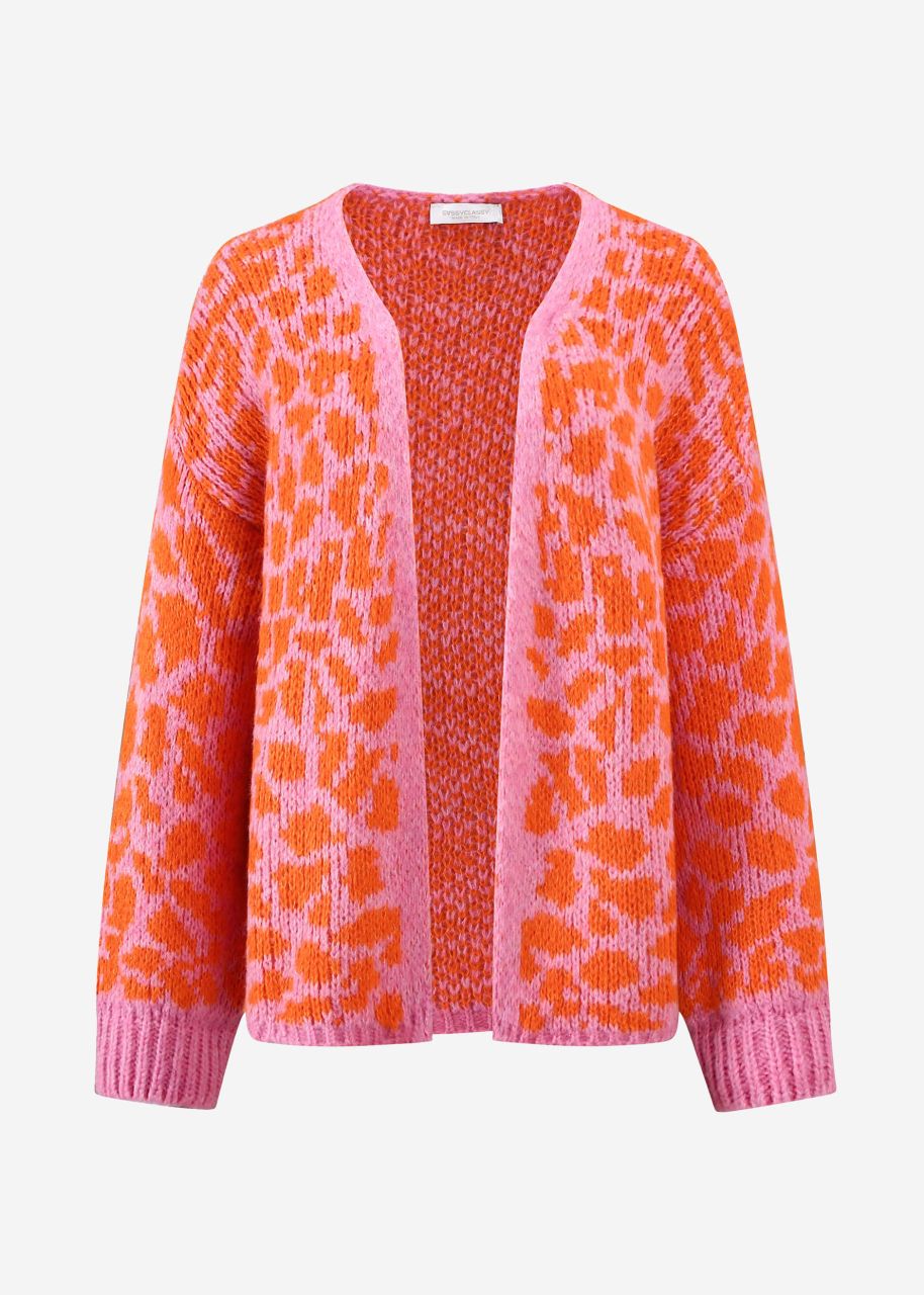 Kurzer Cardigan mit Leo-Print - pink-orange