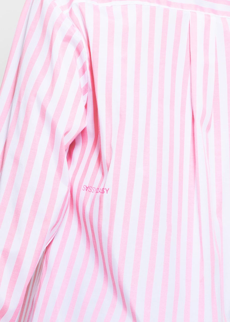 Langes, gestreiftes Blusenhemd mit Logo-Print - rosa
