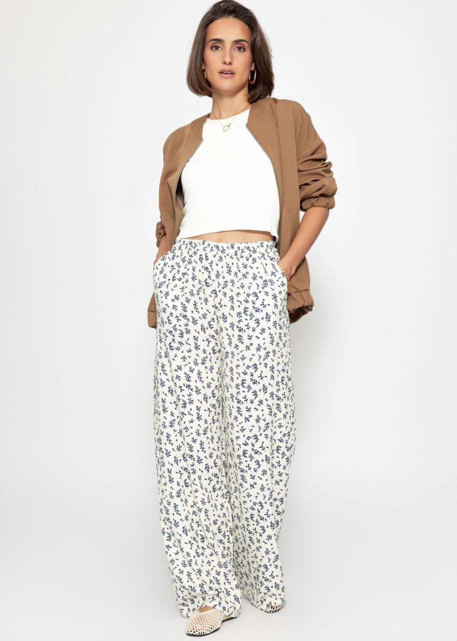 Hose mit weitem Bein und floralem Print - offwhite