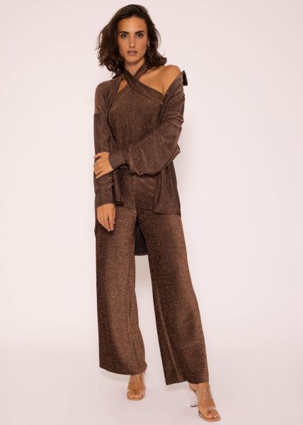 Oversize Lurex Bluse - braun