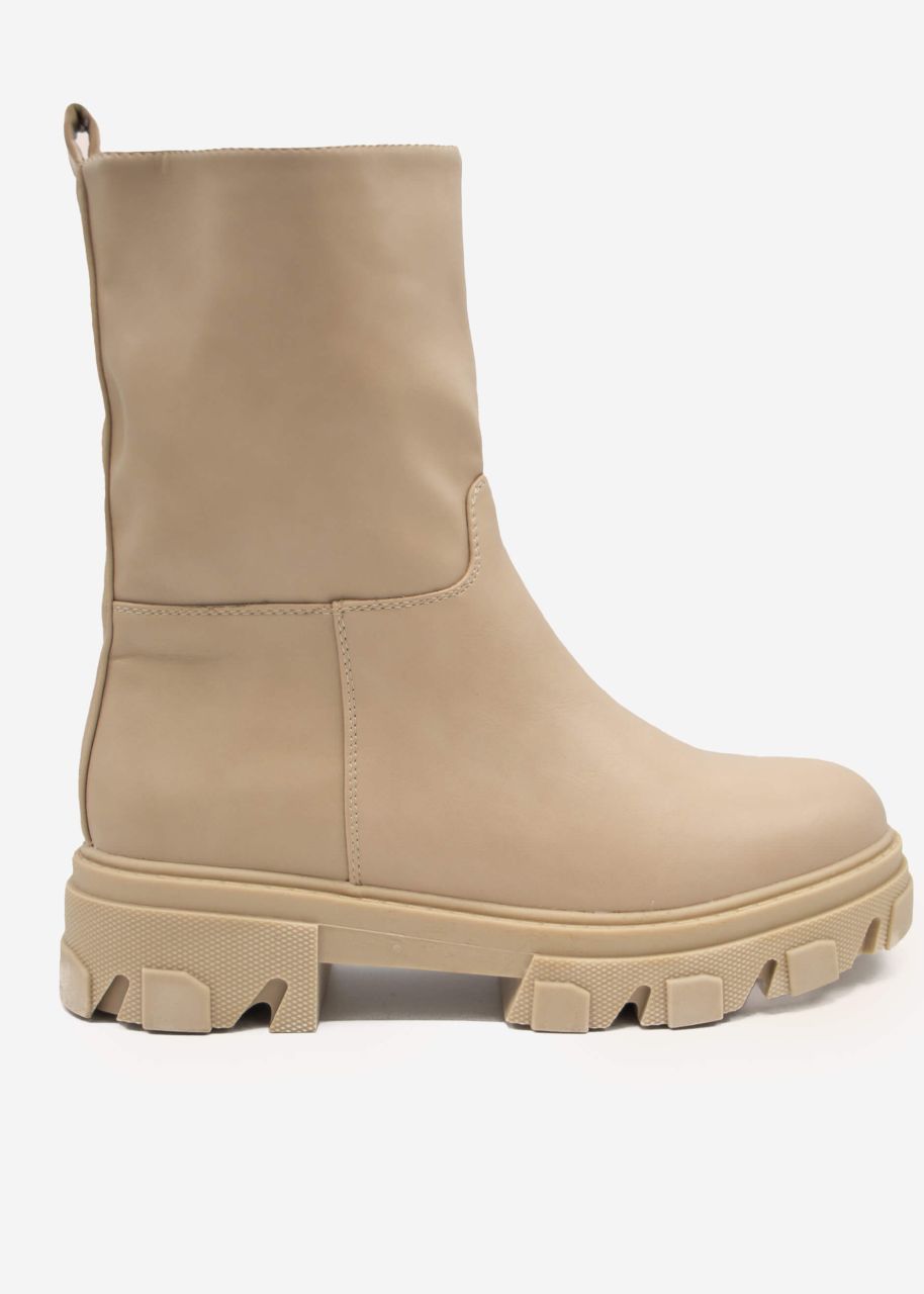 Plateau Boots mit grober Sohle, beige