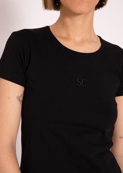 T-Shirt mit kleiner Stickerei, schwarz