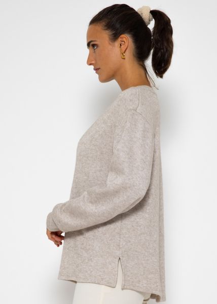 Oversize soft Sweater mit tiefem V-Ausschnitt - taupe