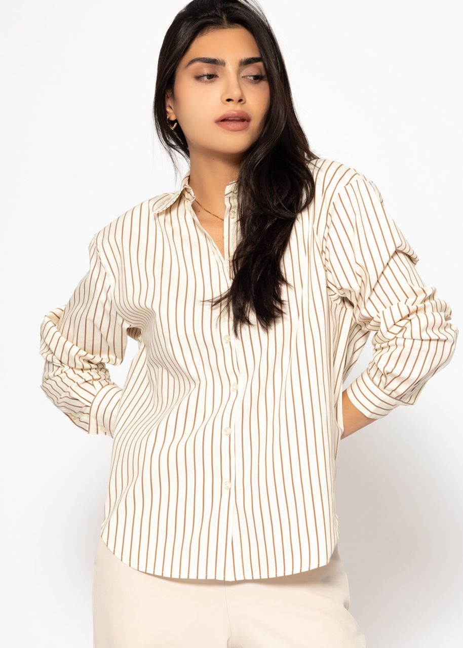 Gestreifte Hemdbluse - beige