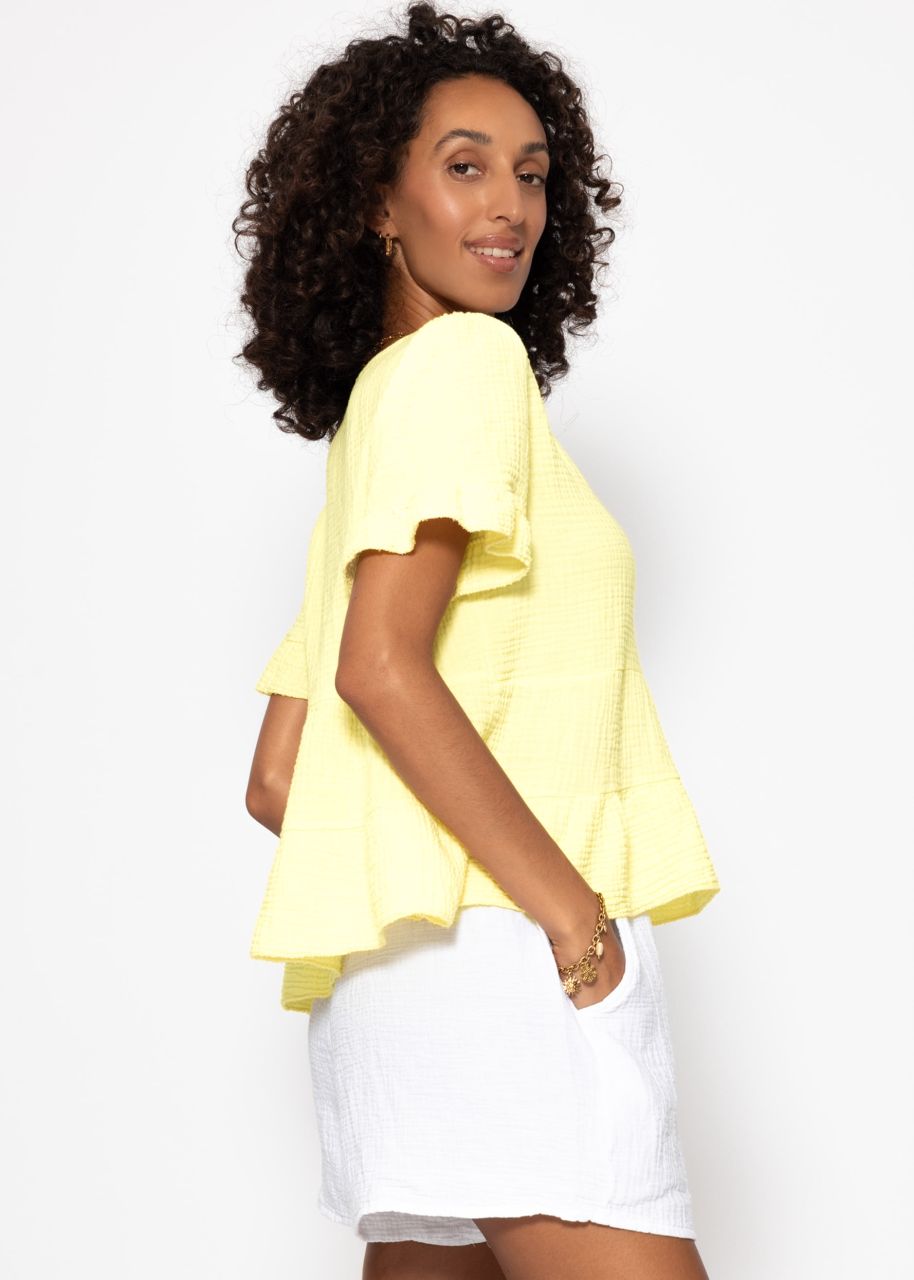 Musselin Shirt mit Volants - buttergelb