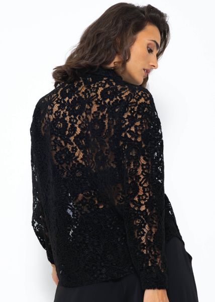 Bluse aus Spitze mit Samteffekt - schwarz