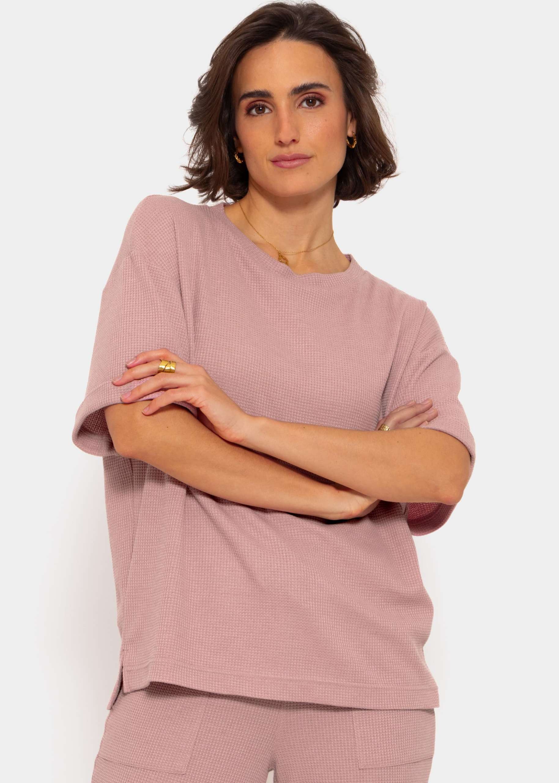 Shirt in Waffelpiqué - rosa