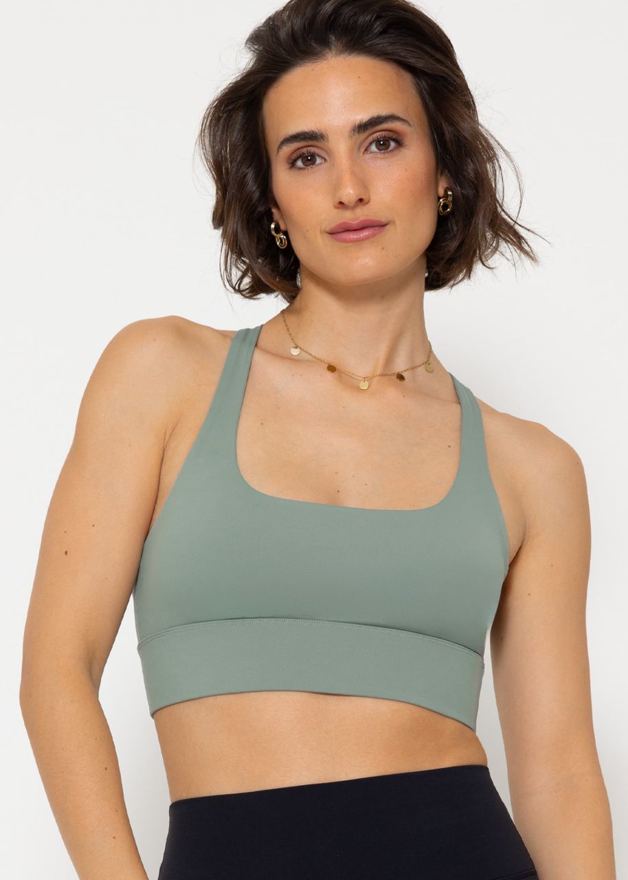 Crop Sport-BH mit Kreuz Rücken - khaki