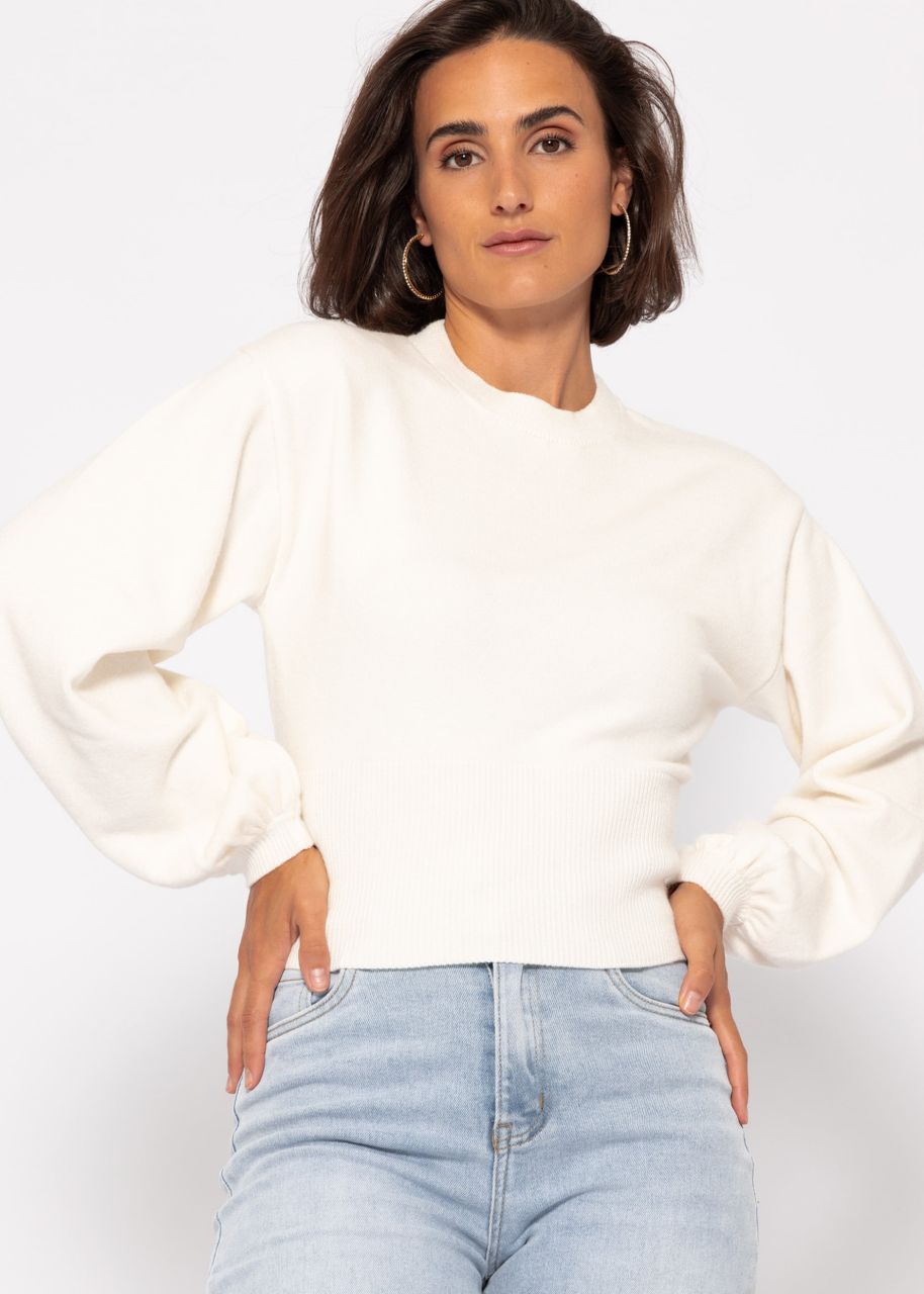 Pullover mit Ballonärmel und Rückenausschnitt - offwhite