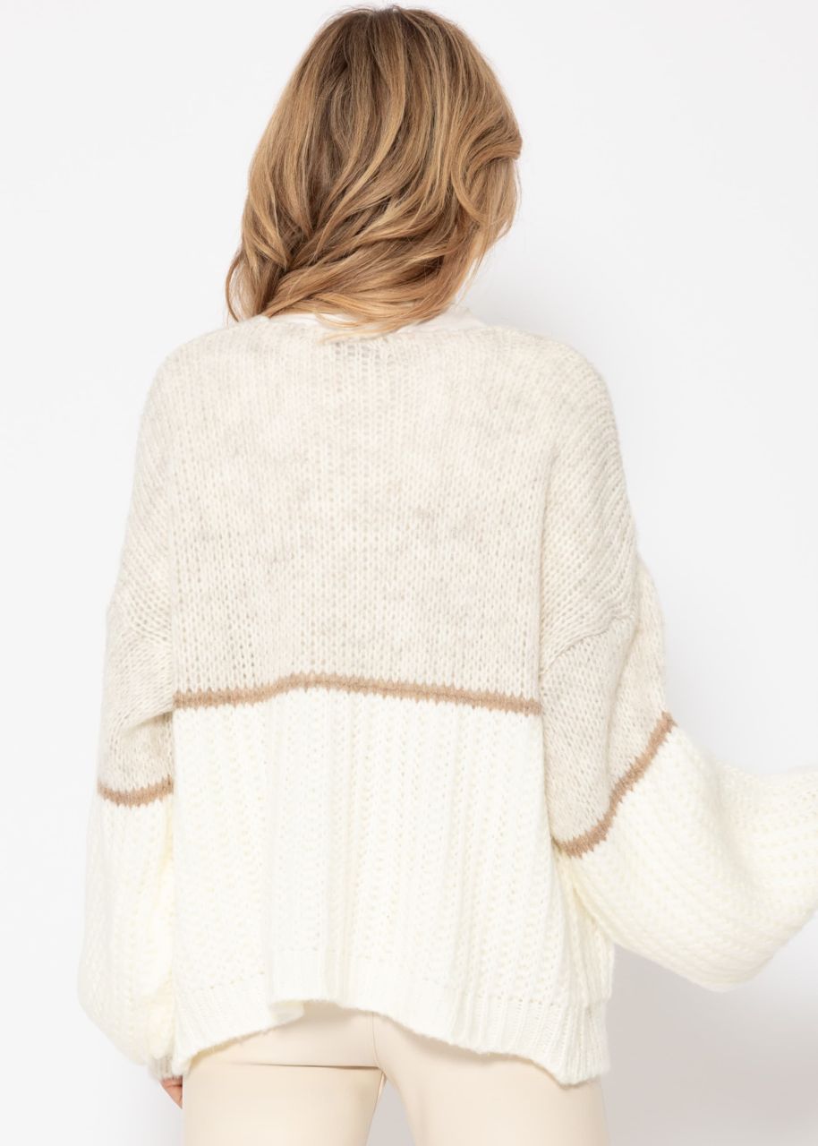 Lose fallender Cardigan - beige-camel-offwhite