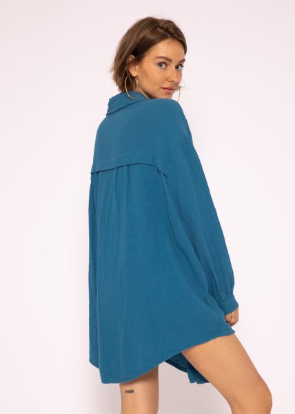 Musselin Bluse oversize, petrolblau