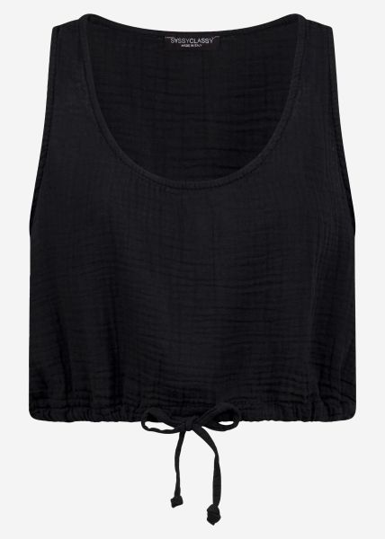 Musselin Top mit Zugband, schwarz