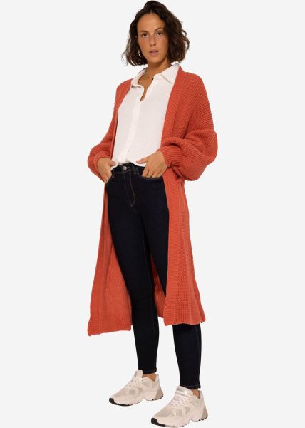 Maxi Cardigan mit Taschen - rostbraun