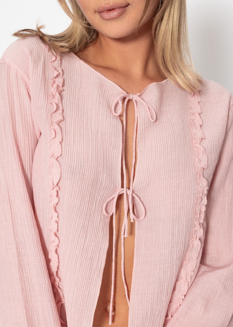 Bluse mit Bindebändern - rosa