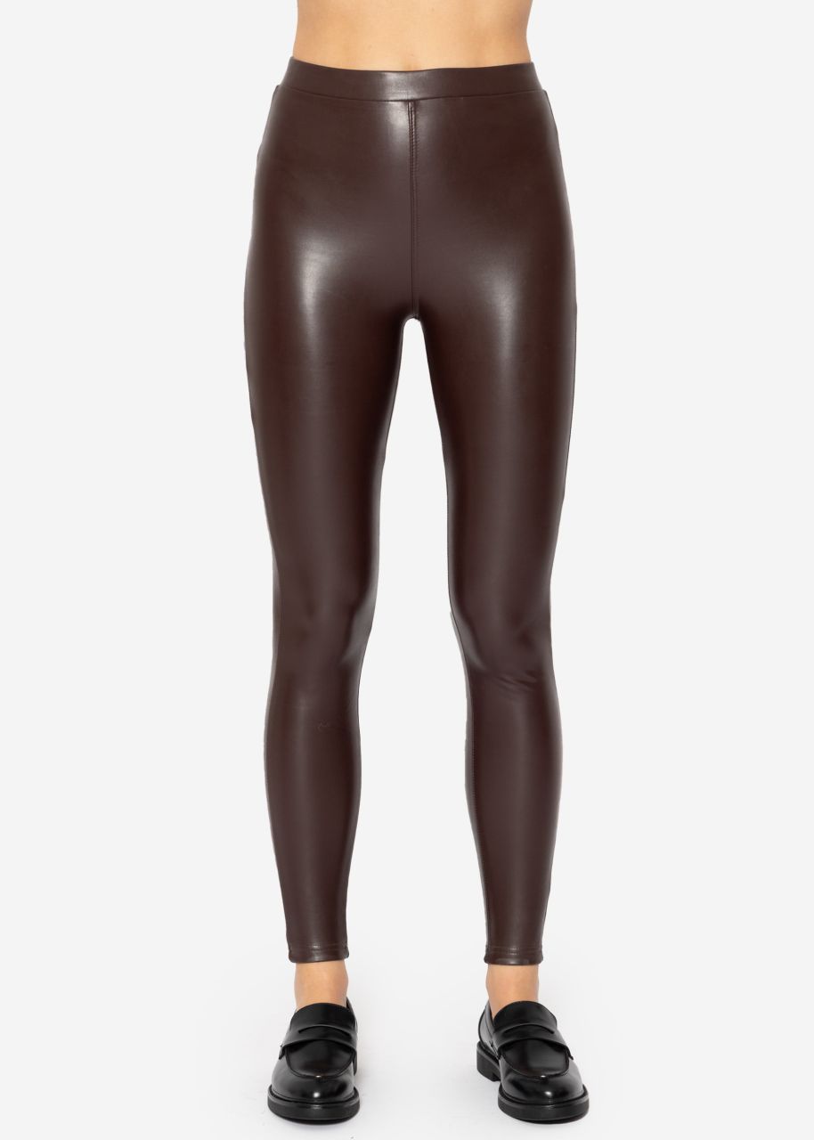 Thermo Lederleggings mit aufgesetzten Taschen, dunkelbraun