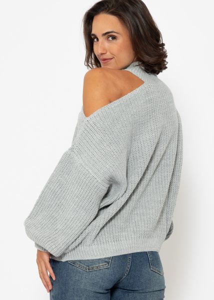 Oversize Cut-Out Pullover - grau