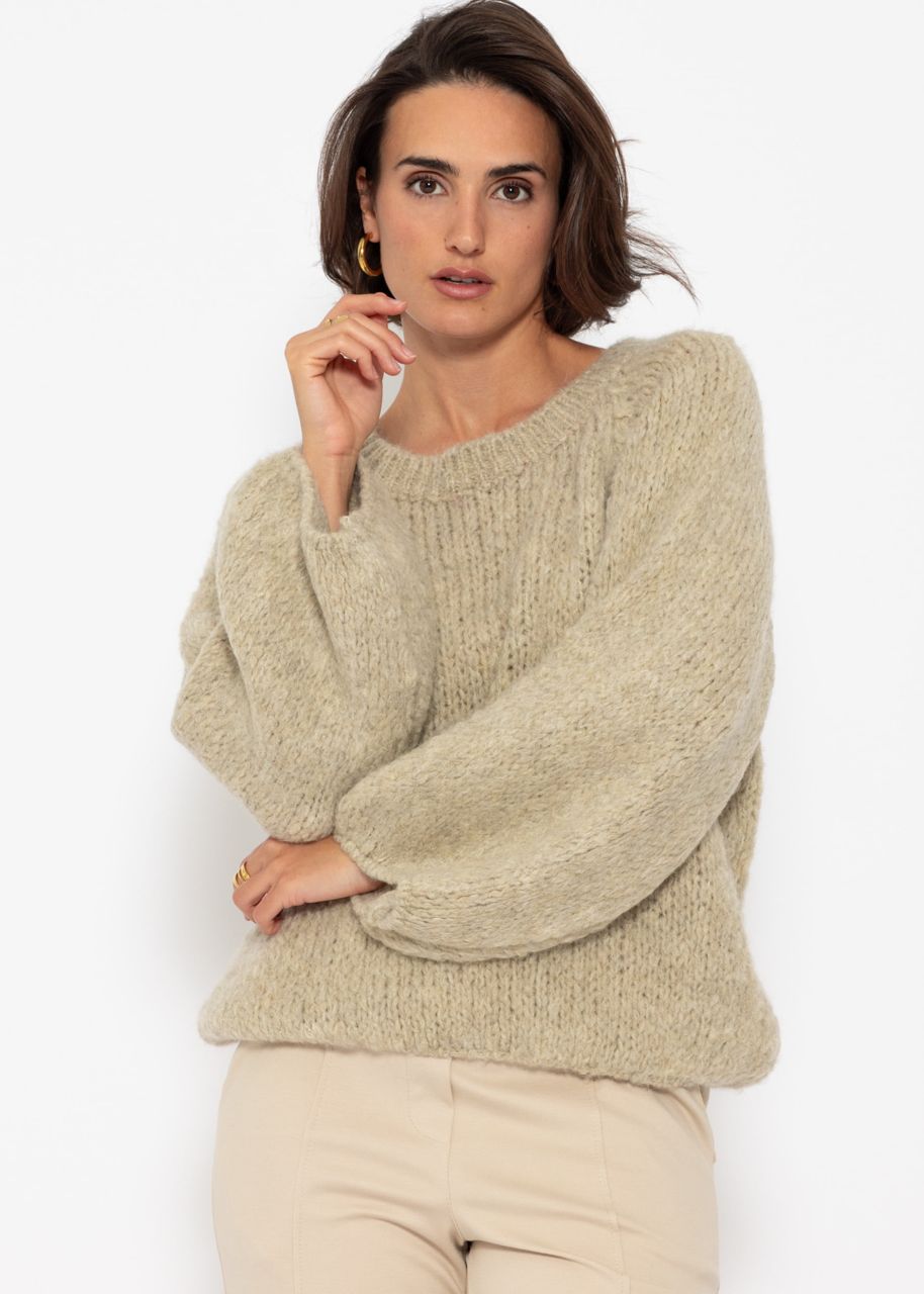 Pullover mit weitem Rundhalsausschnitt - beige