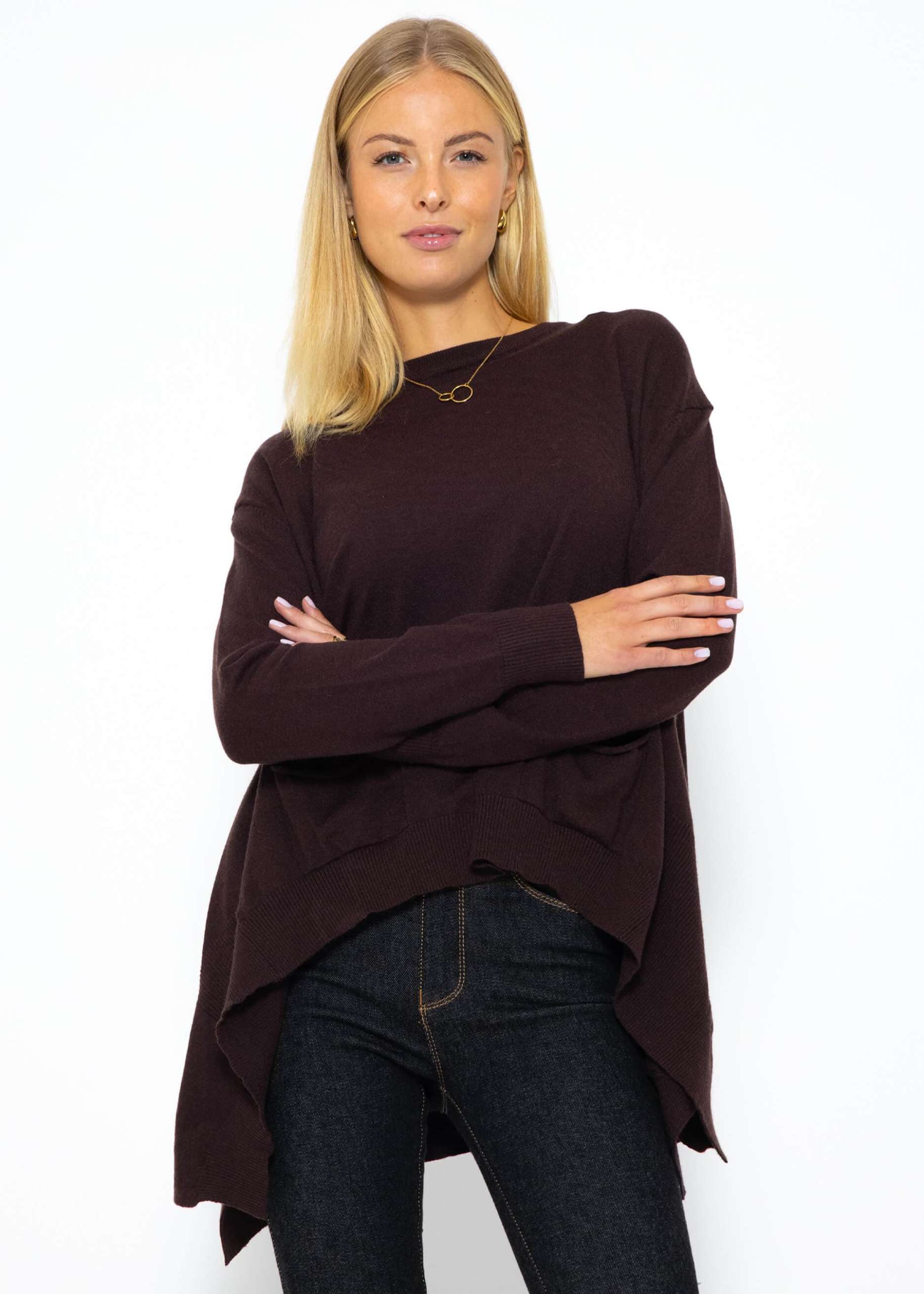 Oversize Pullover, hinten lang - dunkelbraun