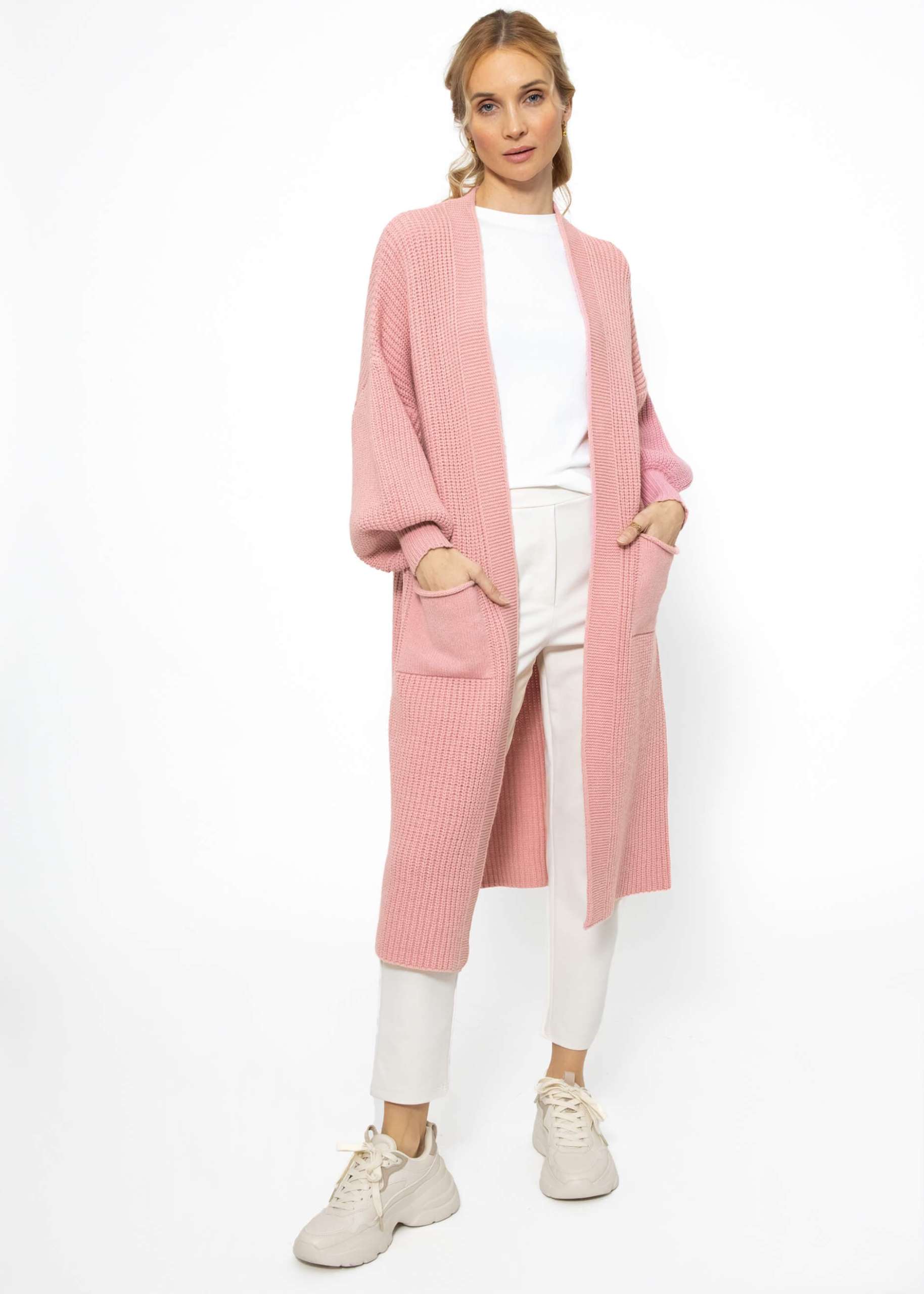 Langer super soft Cardigan mit Taschen - rosa