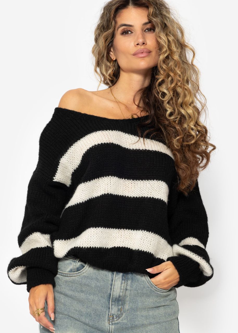 Pullover mit offwhite Streifen - schwarz