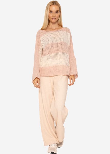 Locker gestrickter oversize Pullover - rosa-offwhite