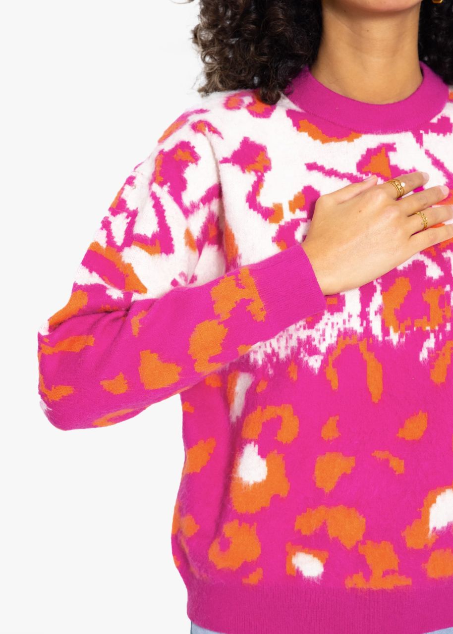 Strickpullover mit Leopard-Muster - pink